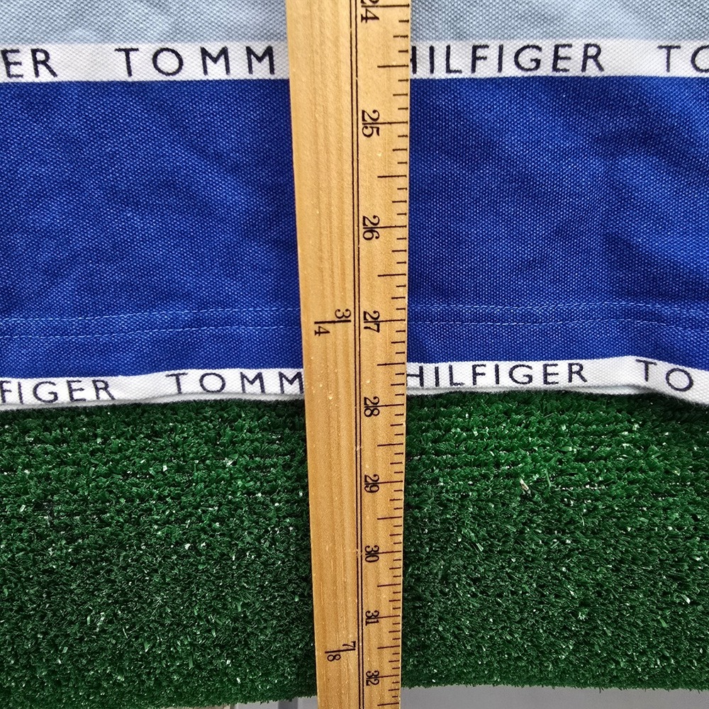 Tommy Hilfiger Pique Polo Shirt Men XL Blue Striped Custom Fit Preppy Golf - Picture 4 of 8